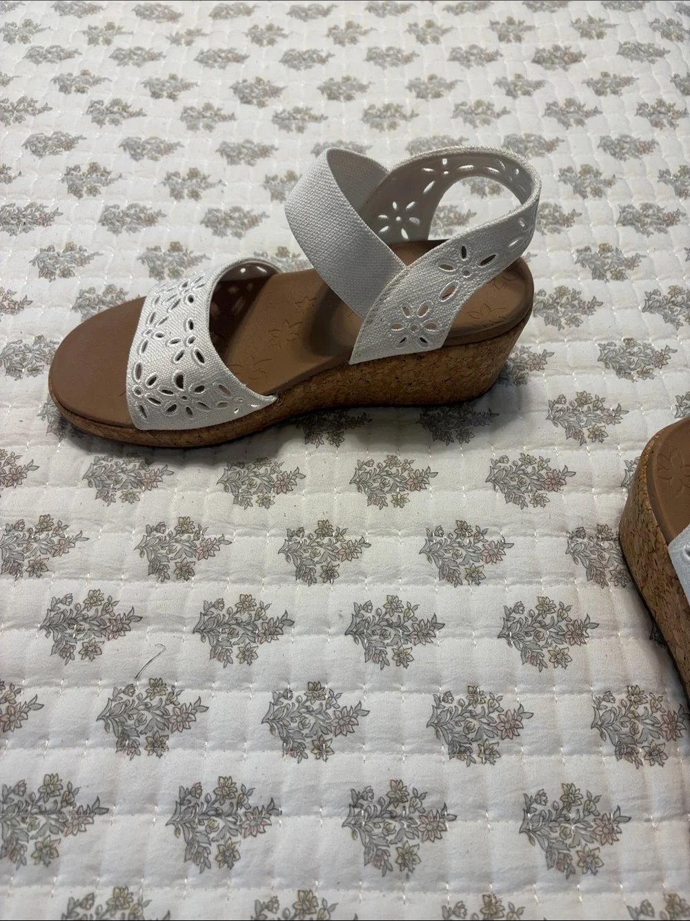 Skechers White Floral Cutout Slingback Sandals